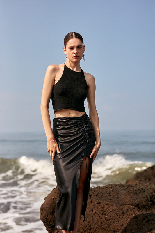 Marin Ruched Silk Skirt