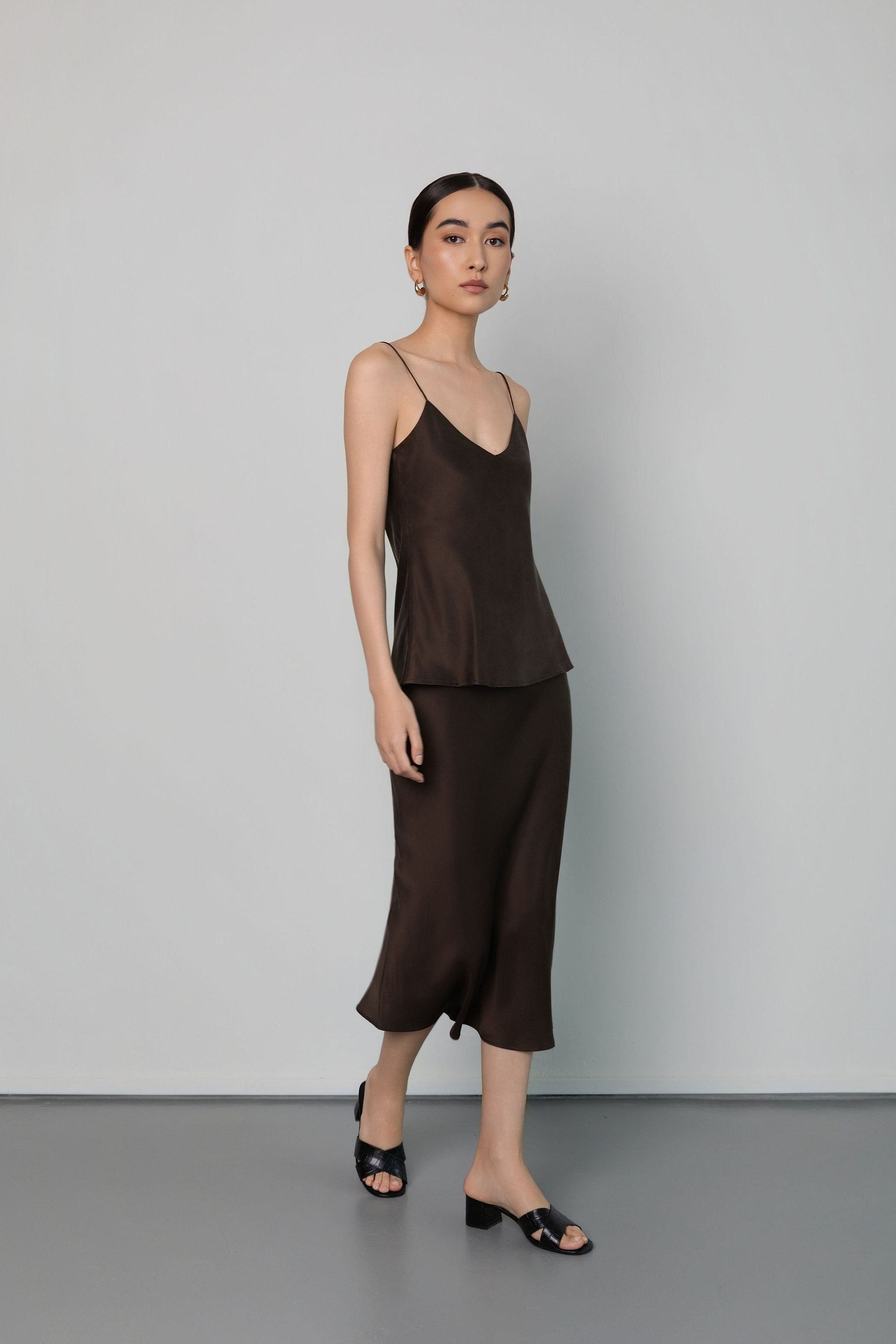 Sophie Midi Silk Slip Skirt
