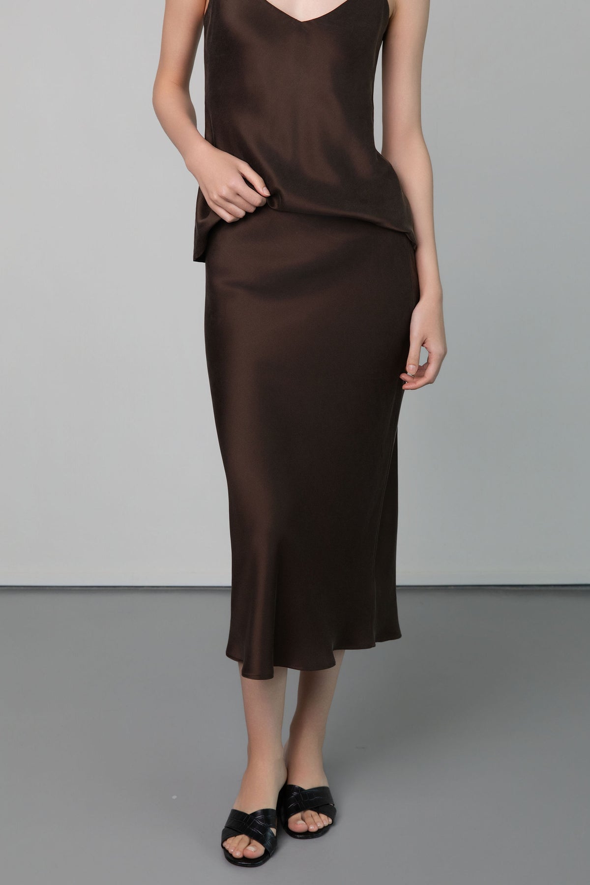 Sophie Midi Silk Slip Skirt