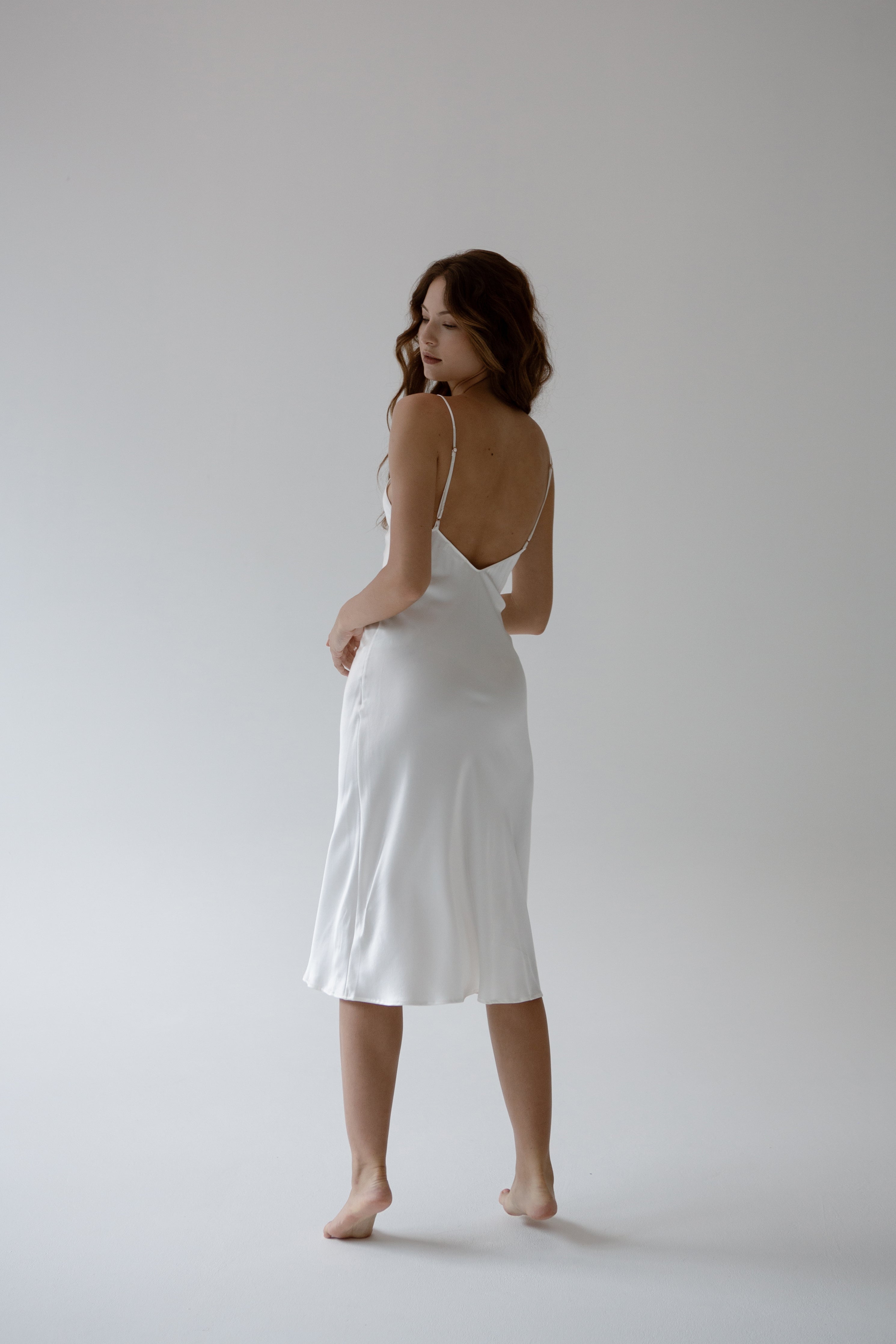 White silk slip 2025 dress midi